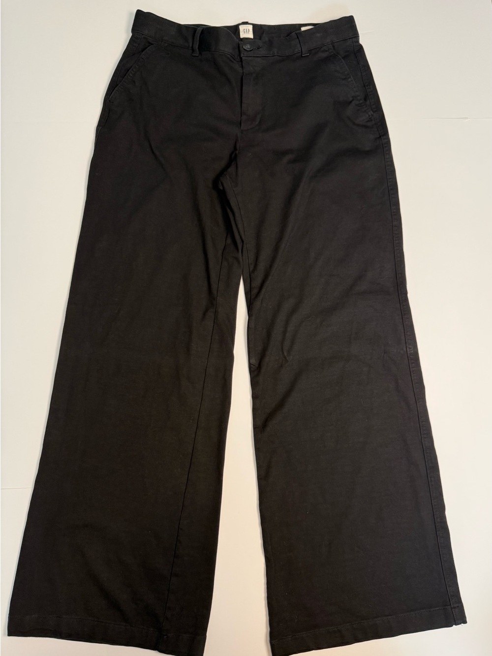 Gap Wide Leg Black Twill Pants Pockets Zip Women’s 12 Short Everyday Relaxed
